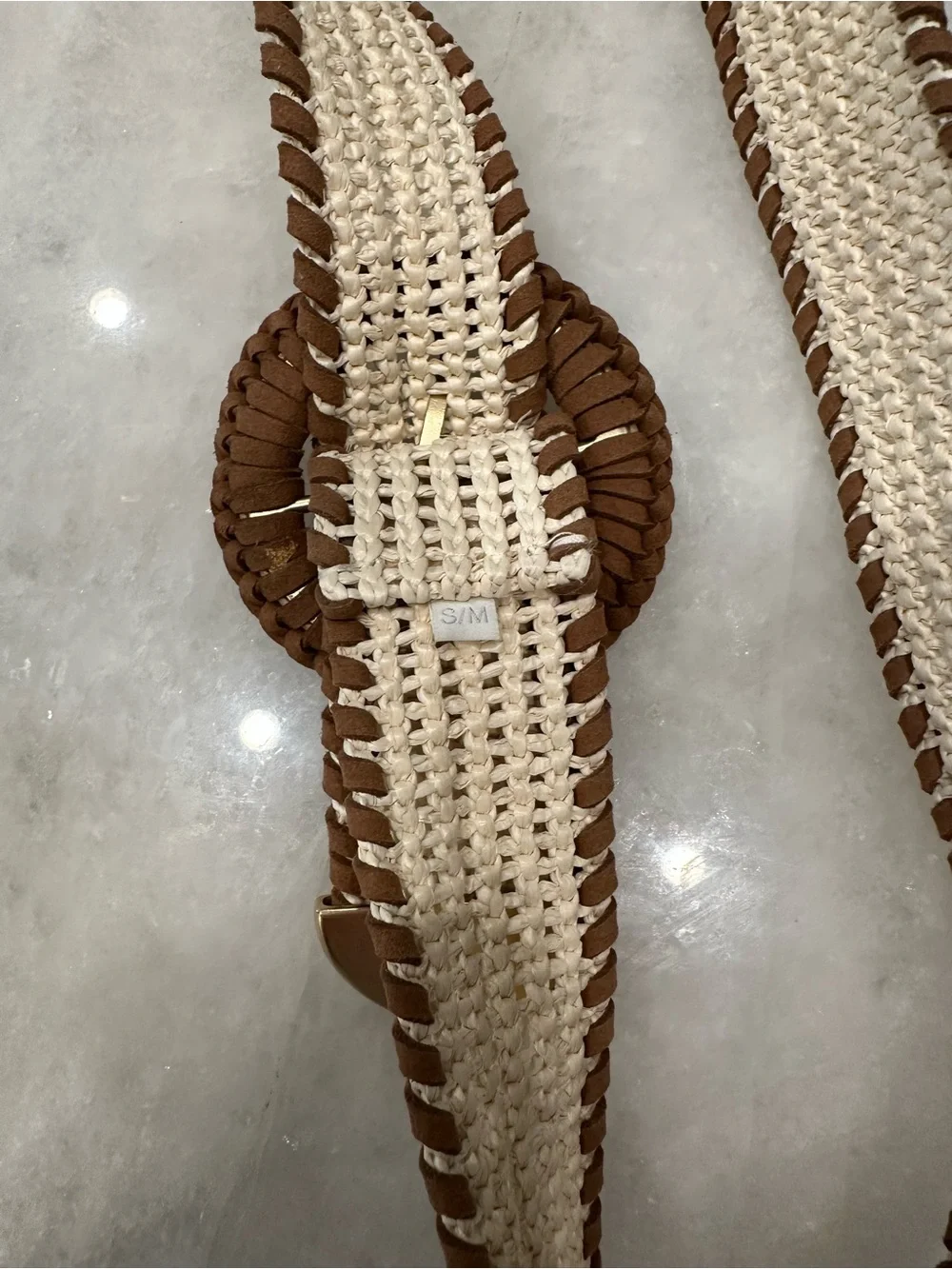 Zimmermann Beige Woven Belt with Brown Buckle and Gold Accent